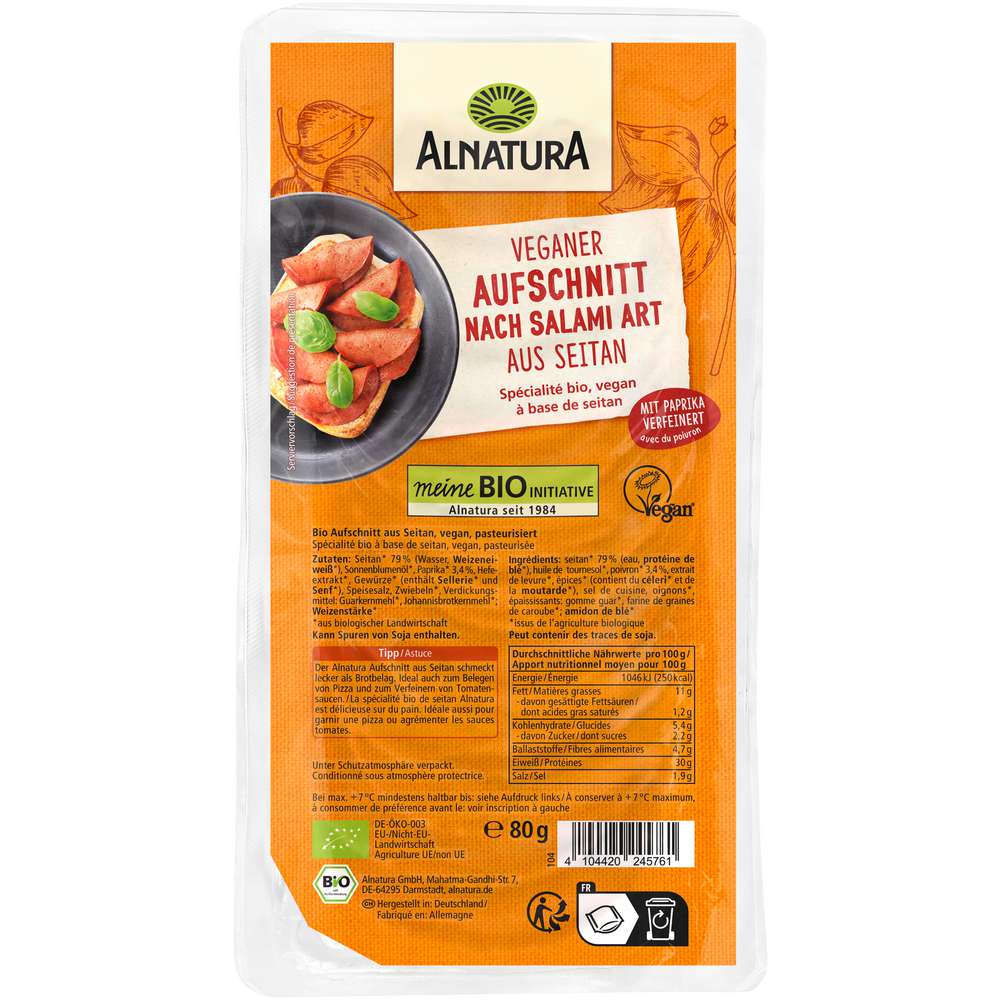 Produktabbildung Alnatura Veganer Aufschnitt, nach Salami Art