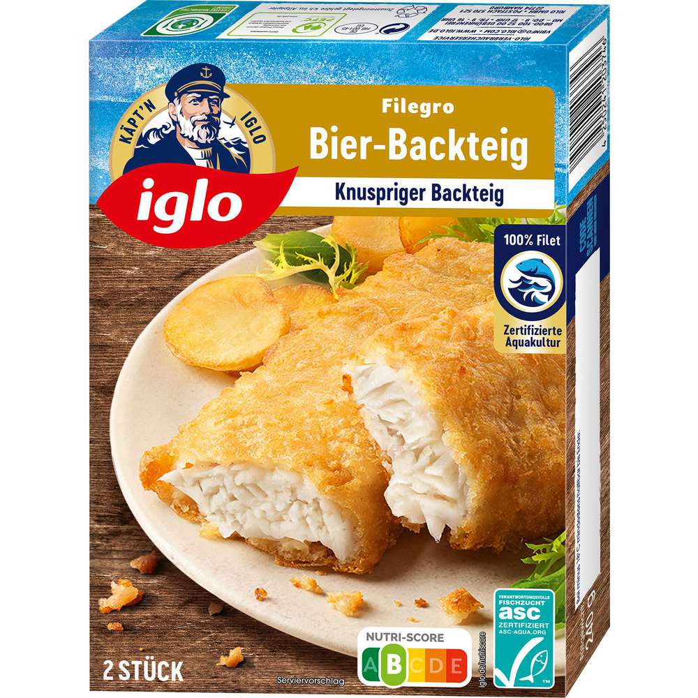 Produktabbildung Iglo Seelachsfilets Filegro Bier-Backteig, tiefgekühlt