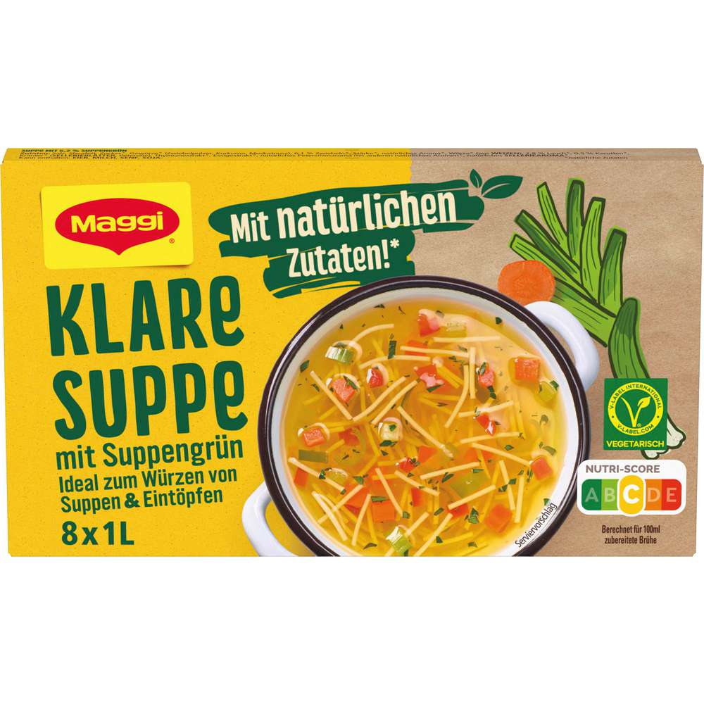 Produktabbildung Maggi Klare Suppe mit Suppengrün, 100 % natürliche Zutaten