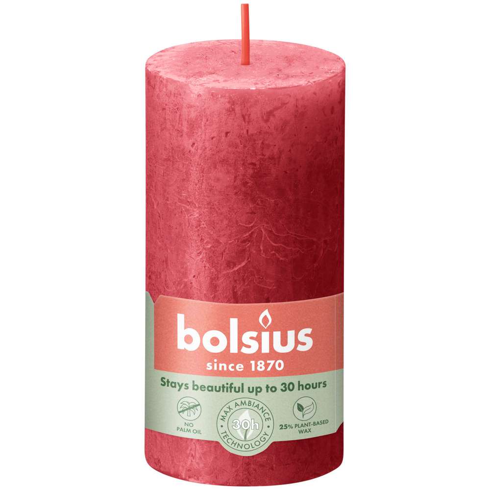 Produktabbildung Bolsius Rustik Kerze 10x5cm, zartes rot