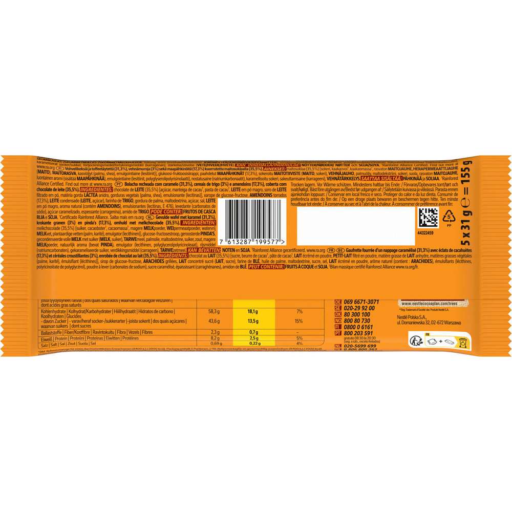 Produktabbildung Nestle Schokoriegel, Peanut Choco, mit Karamell und Erdnüssen