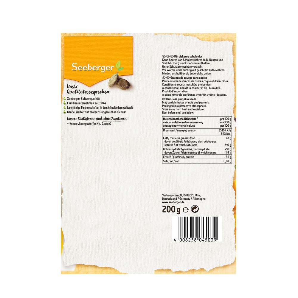 Produktabbildung Seeberger Kürbiskerne, schalenlos