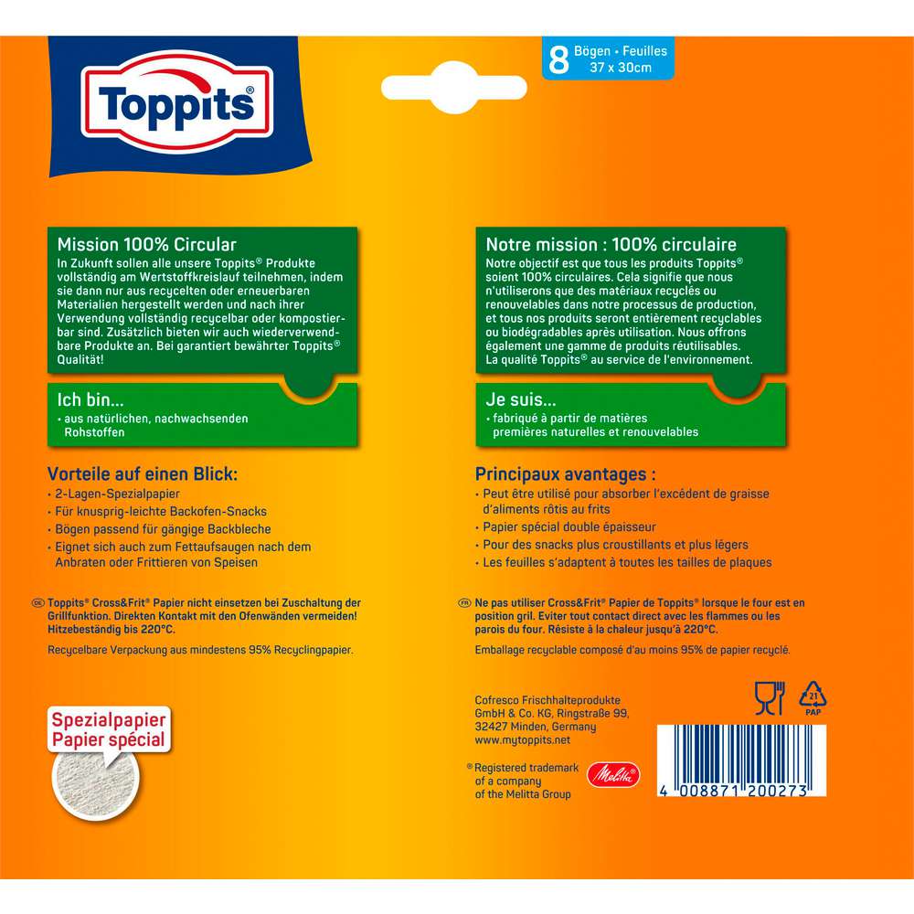 Produktabbildung Toppits Back-und Spezial-Papier Cross & Frit, 8 Stück