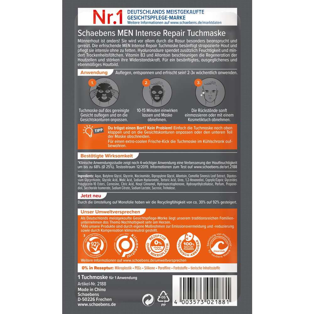 Produktabbildung Schaebens Tuchmaske Men, Intense Repair