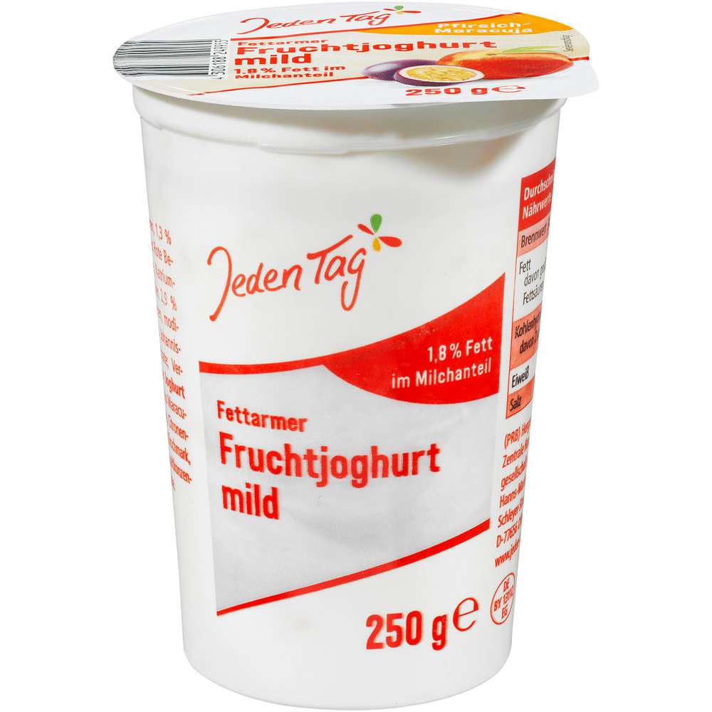 Produktabbildung Jeden Tag Fruchtjoghurt mild, fettarm, Pfirsich-Maracuja