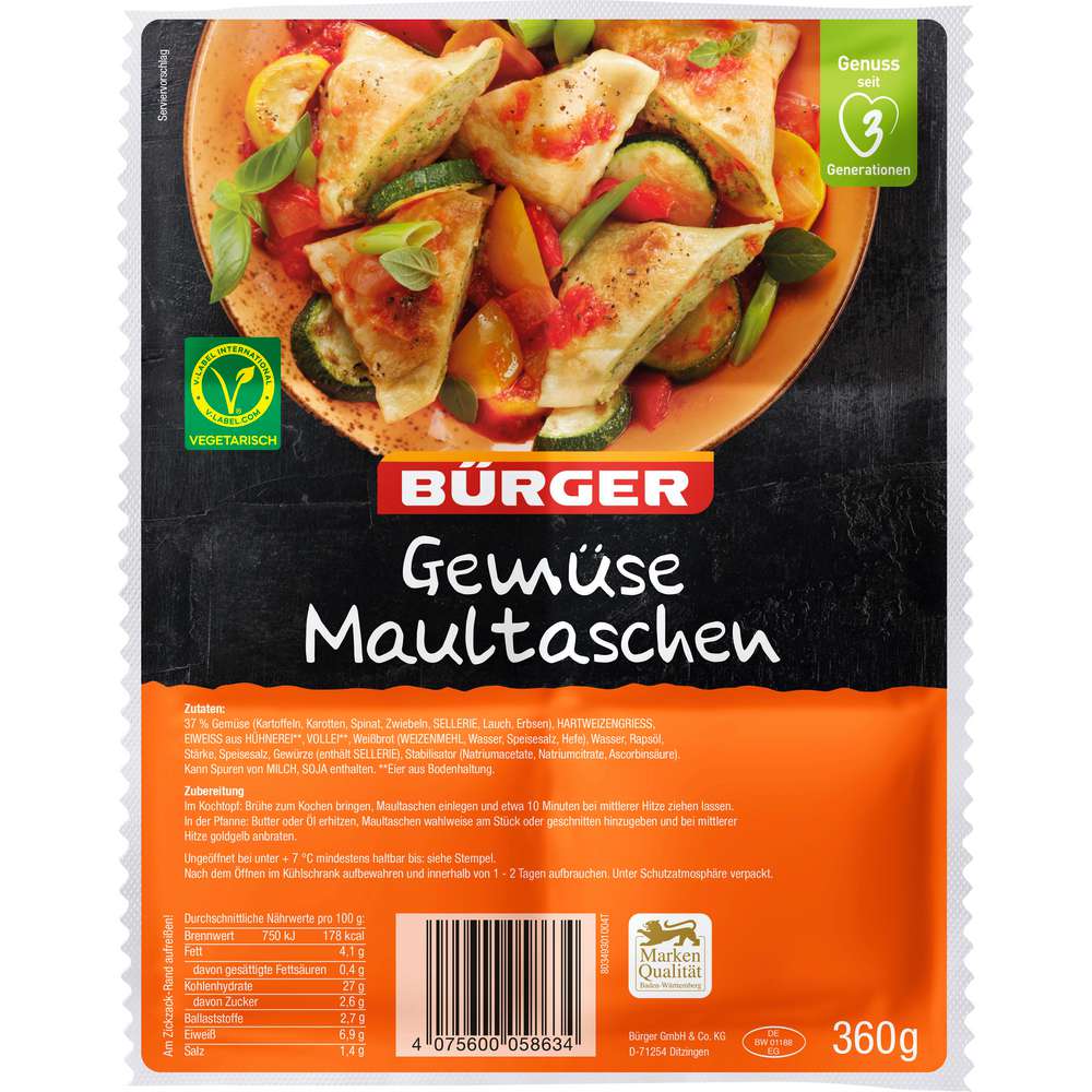 Produktabbildung Bürger Gemüse-Maultaschen