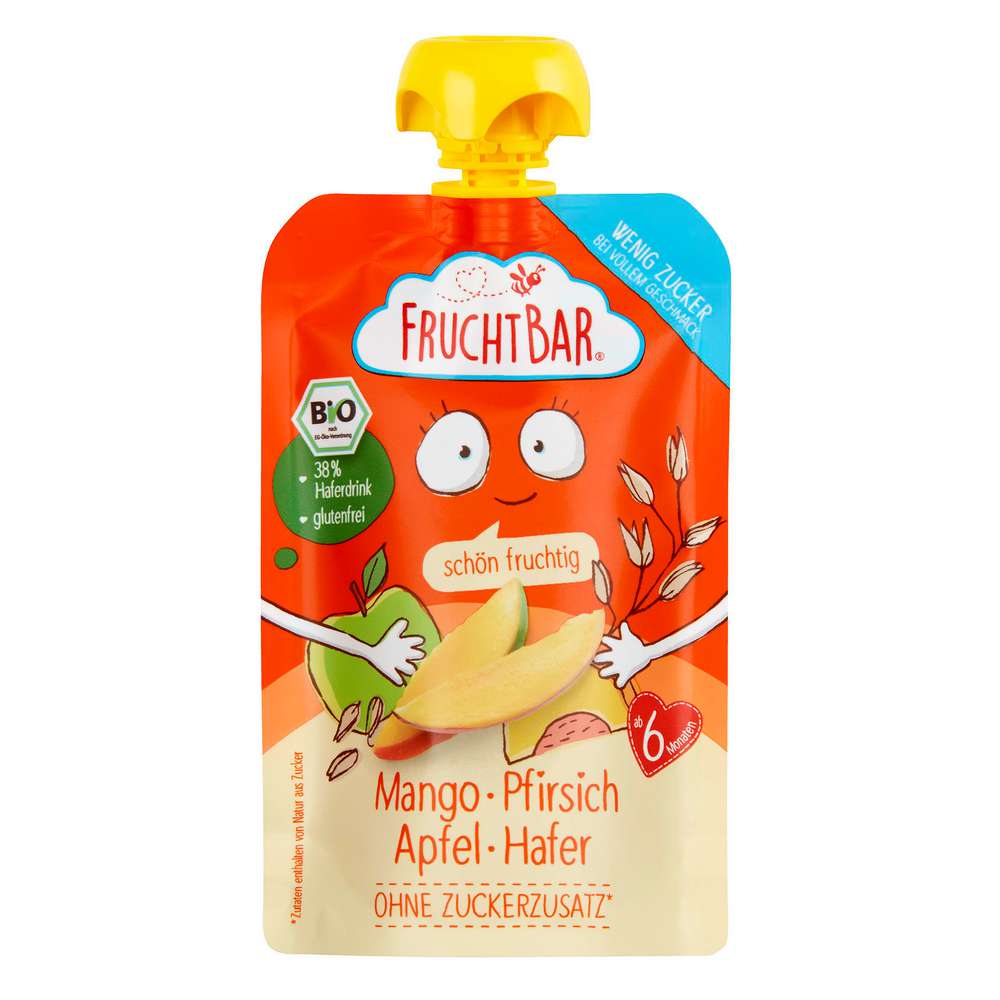 Produktabbildung Fruchtbar Bio Quetschie, Mango/Pfirsich/Apfel/Hafer