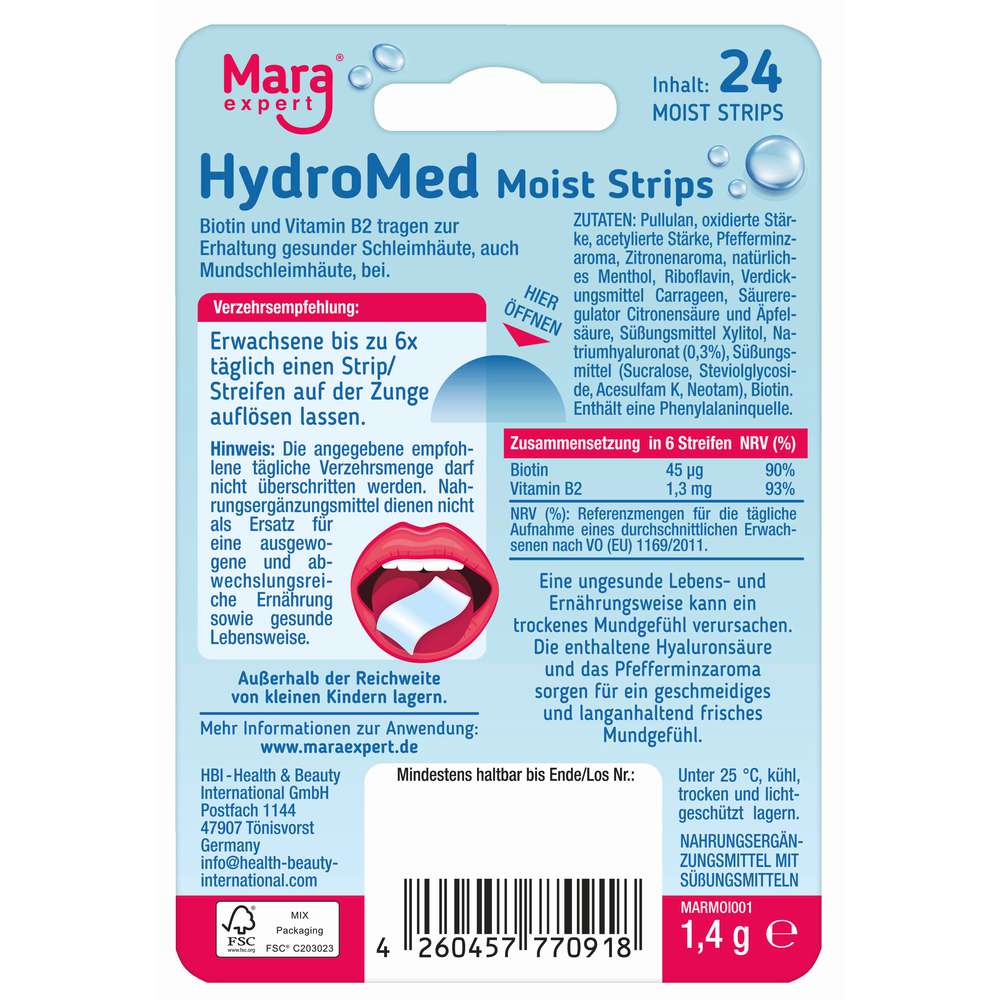 Produktabbildung Mara expert Hydro Med 24 Moist Strips, Lemon-Minze Geschmack