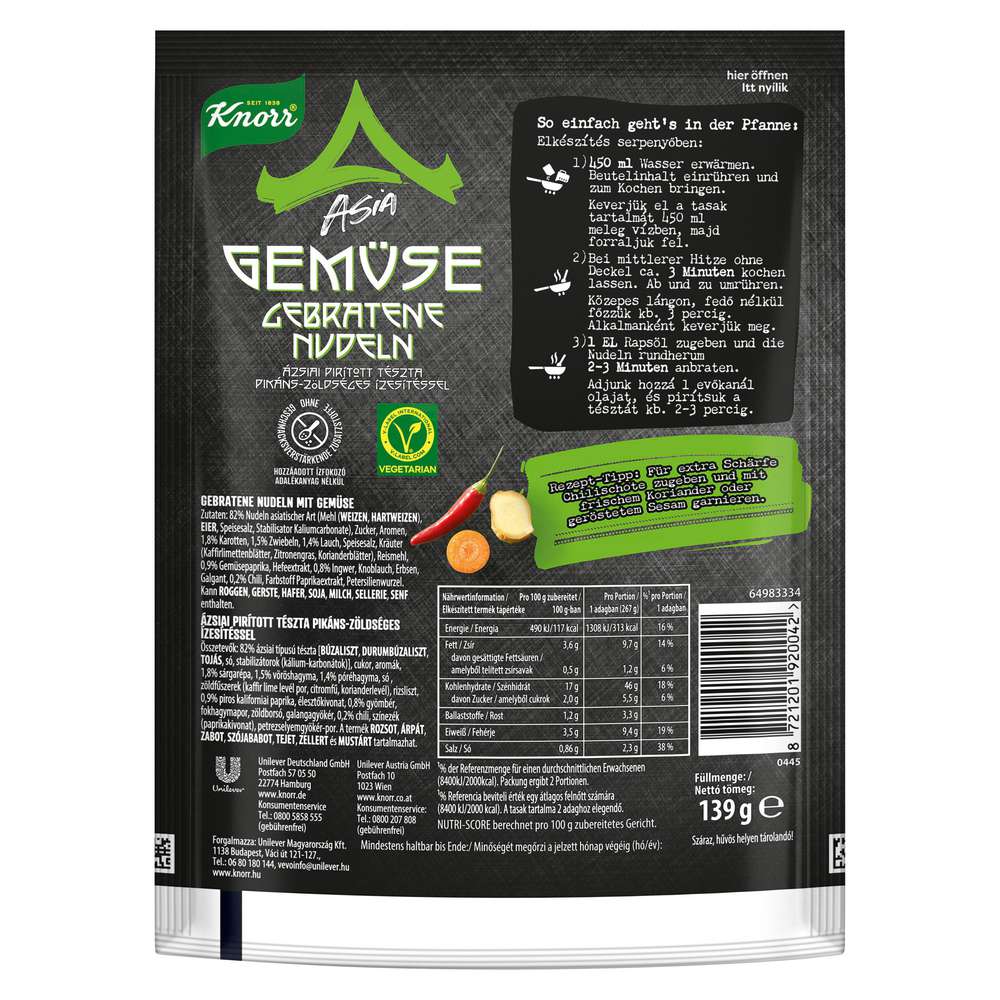 Produktabbildung Knorr Fertiggericht Asia Nudeln gebraten, Gemüse 
