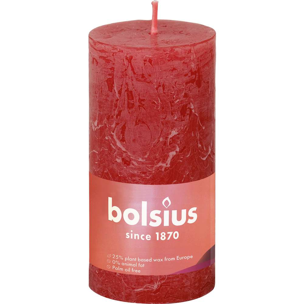Produktabbildung Bolsius Rustik Kerze 10x5cm, zartes rot