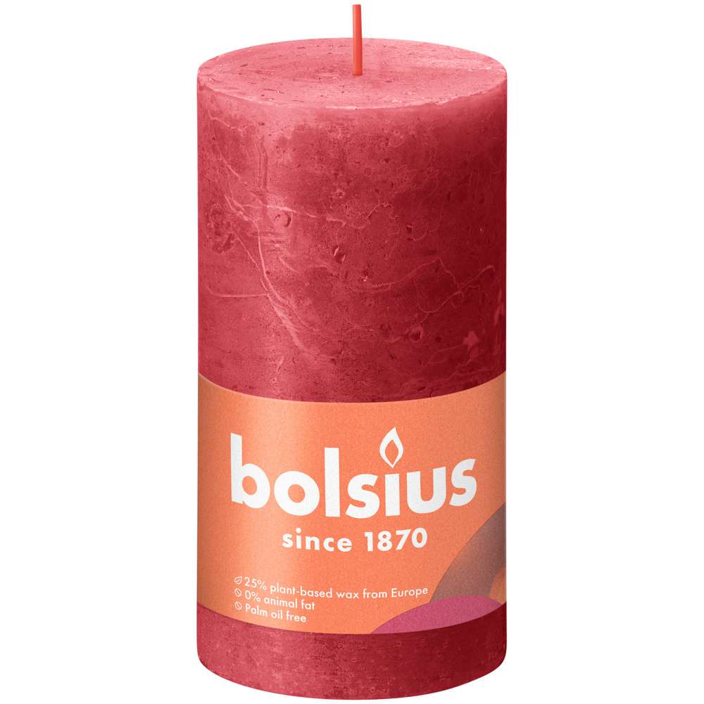 Produktabbildung Bolsius Rustik Stumpenkerze 13x6,8cm, Zartes Rot