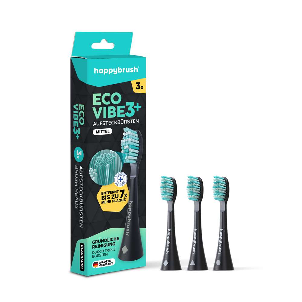 Produktabbildung happybrush Aufsteckbürsten Eco Vibe 3+ Mittel, schwarz