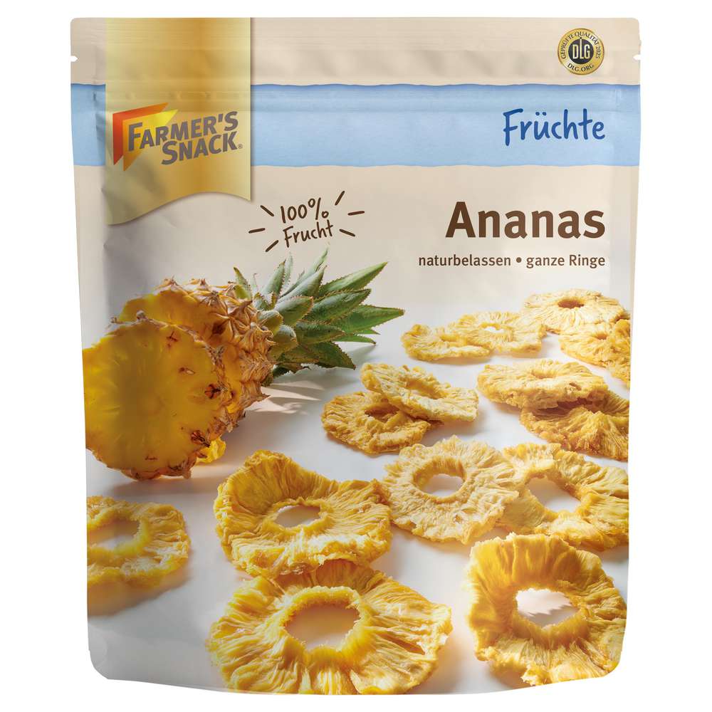 Produktabbildung Farmer's Snack Ganze Ananasringe, getrocknet