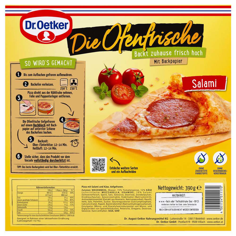 Produktabbildung Dr. Oetker Pizza Ofenfrische Salami, tiefgekühlt