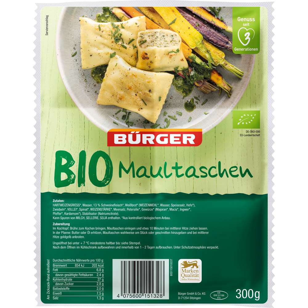 Produktabbildung Bürger Bio Maultaschen