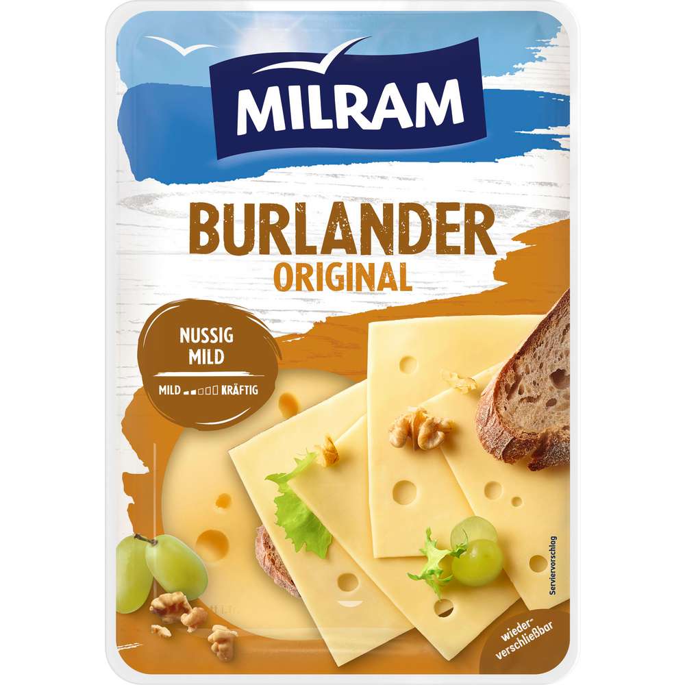 Produktabbildung Milram Käsescheiben Burlander Nussig Mild