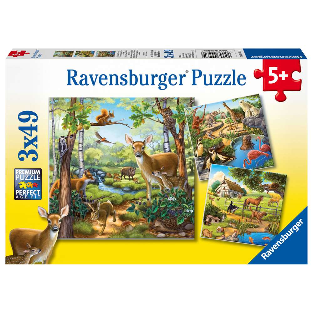 Produktabbildung Ravensburger Puzzle 3x49 Teile Wald-/Zoo-/Haustiere