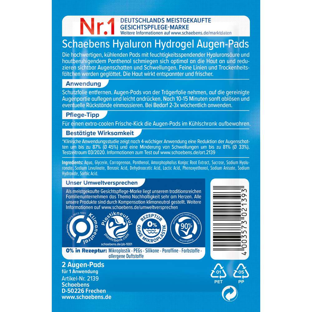 Produktabbildung Schaebens Hyaluron Hydrogel Augen-Pads