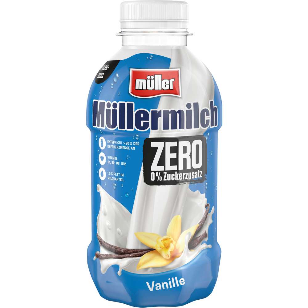 Produktabbildung Müller Müllermilch Vanille-Geschmack, 0% Zuckerzusatz