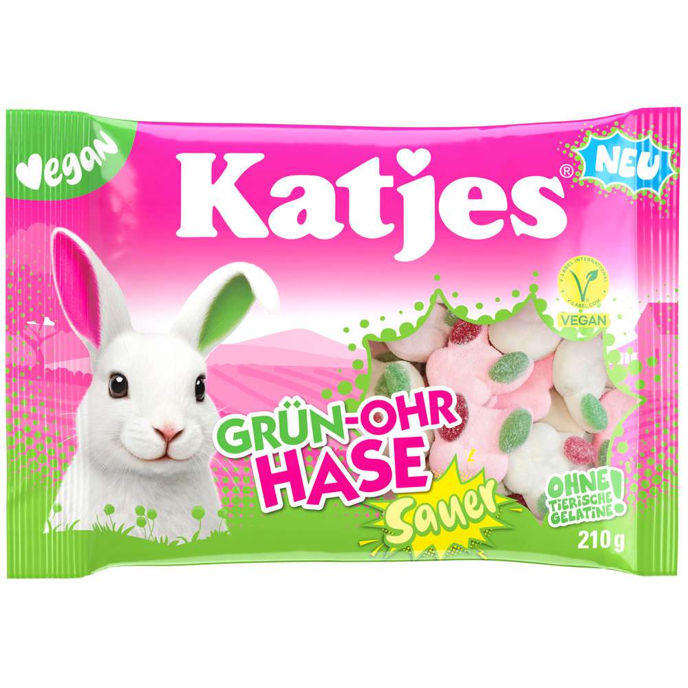 Produktabbildung Katjes Fruchtgummi Grün-Ohr Hase sauer, Vegan