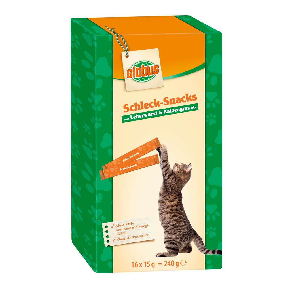 Produktabbildung GLOBUS Katzen Schleck-Snacks mit Leberwurst & Katzengras
