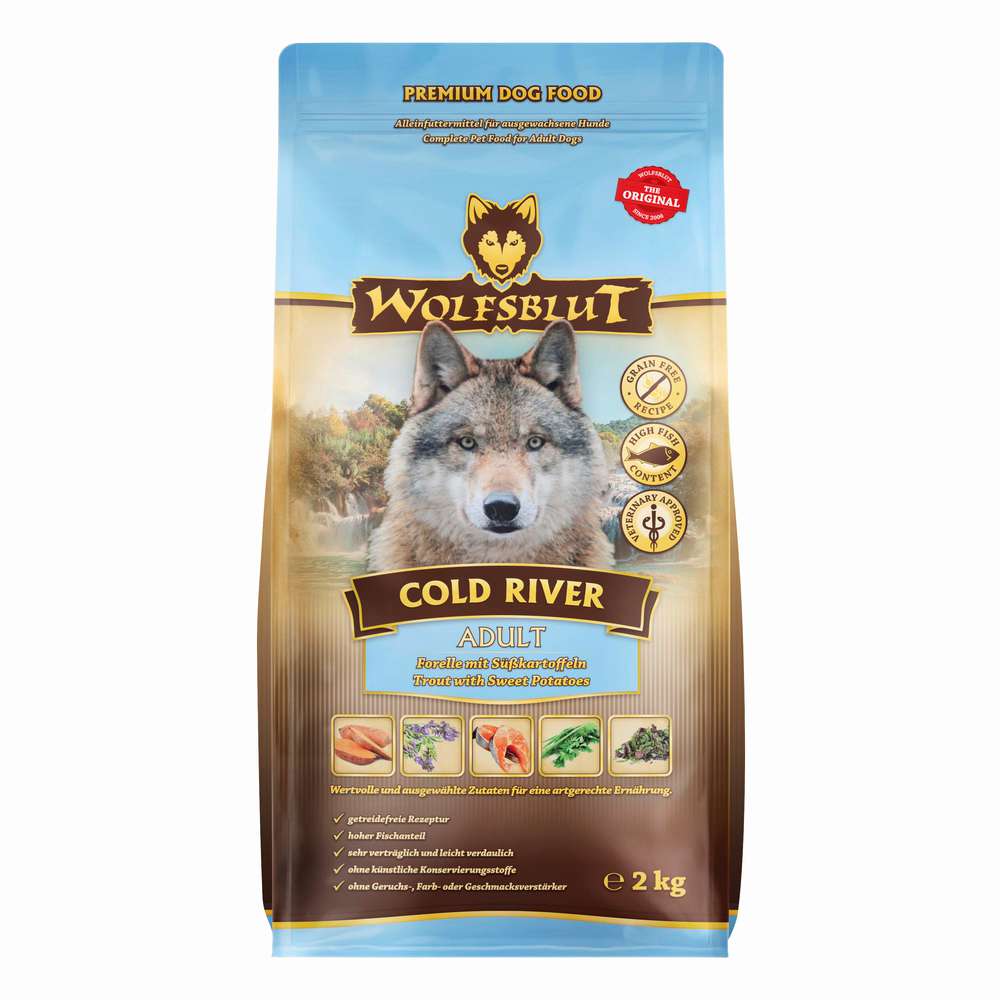 Produktabbildung Wolfsblut Hunde-Trockenfutter, Cold River, Forelle/Süßkartoffel