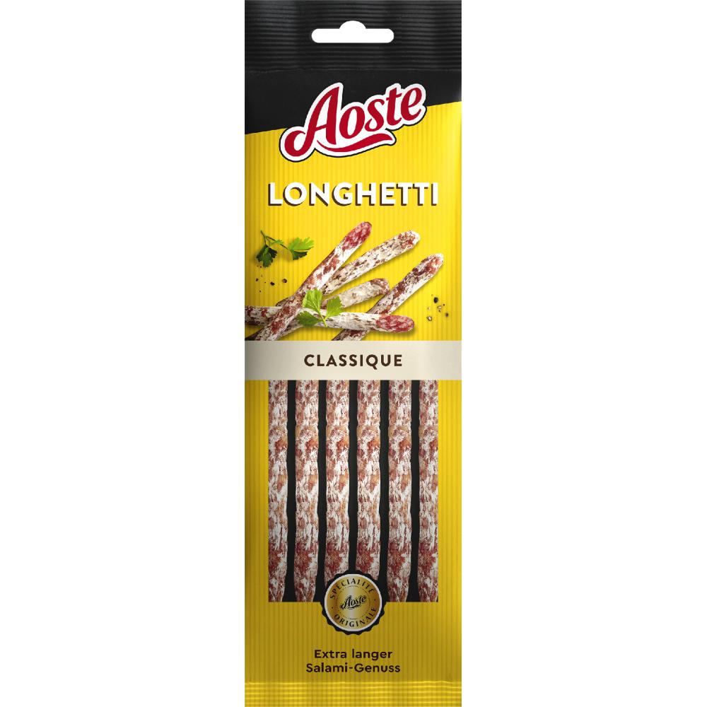 Produktabbildung keine Marke Aoste Longhetti Luftgetrocknete Salami Extra Lang, je 65 g
