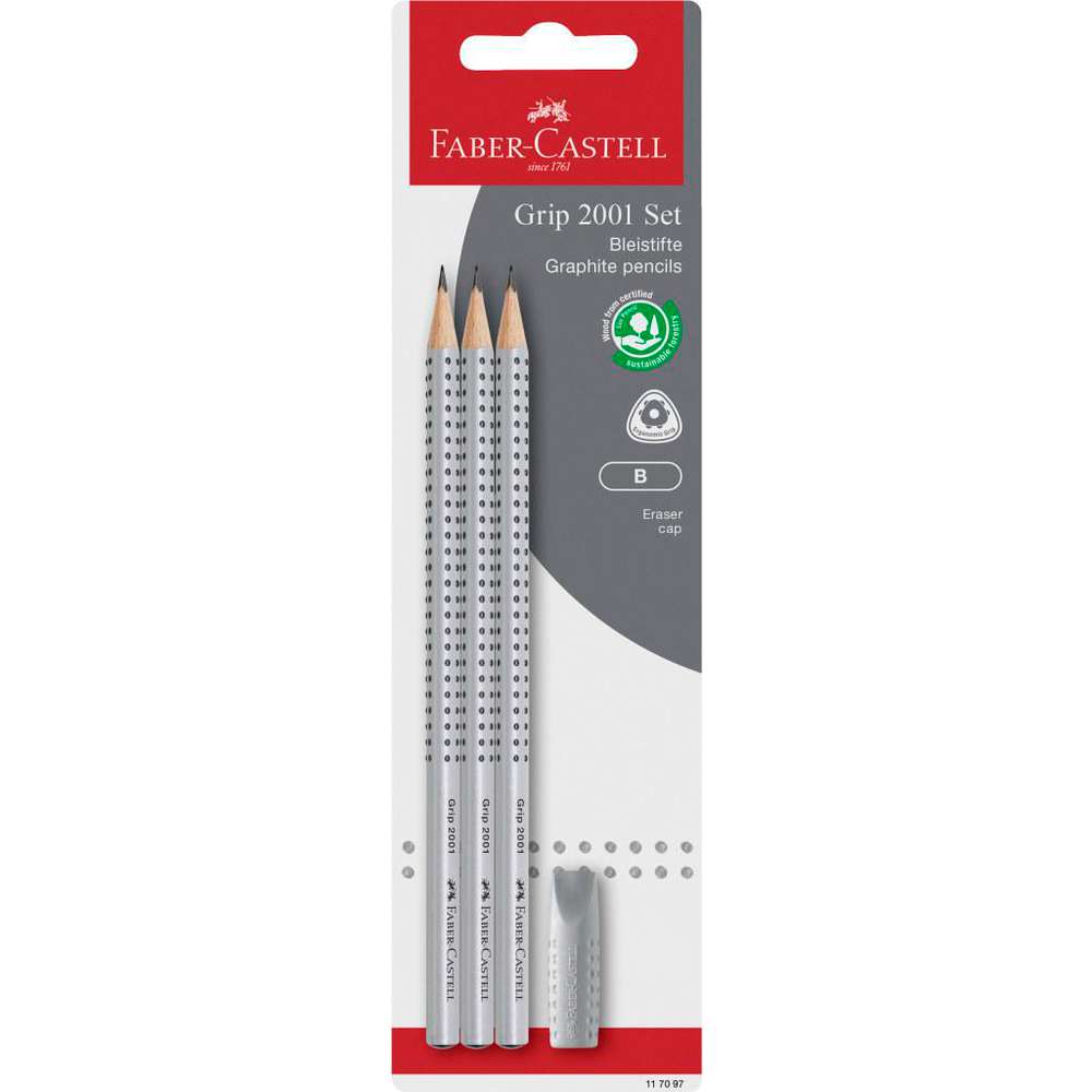 Produktabbildung Faber-Castell Bleistift Grip 2001, B, inkl. Radierer