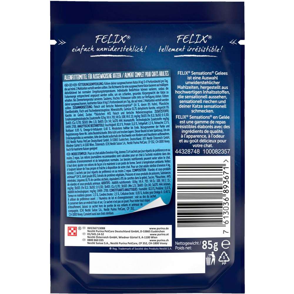Produktabbildung Purina Katzen-Nassfutter Felix, Sensations Gelees, Huhn/Karotte