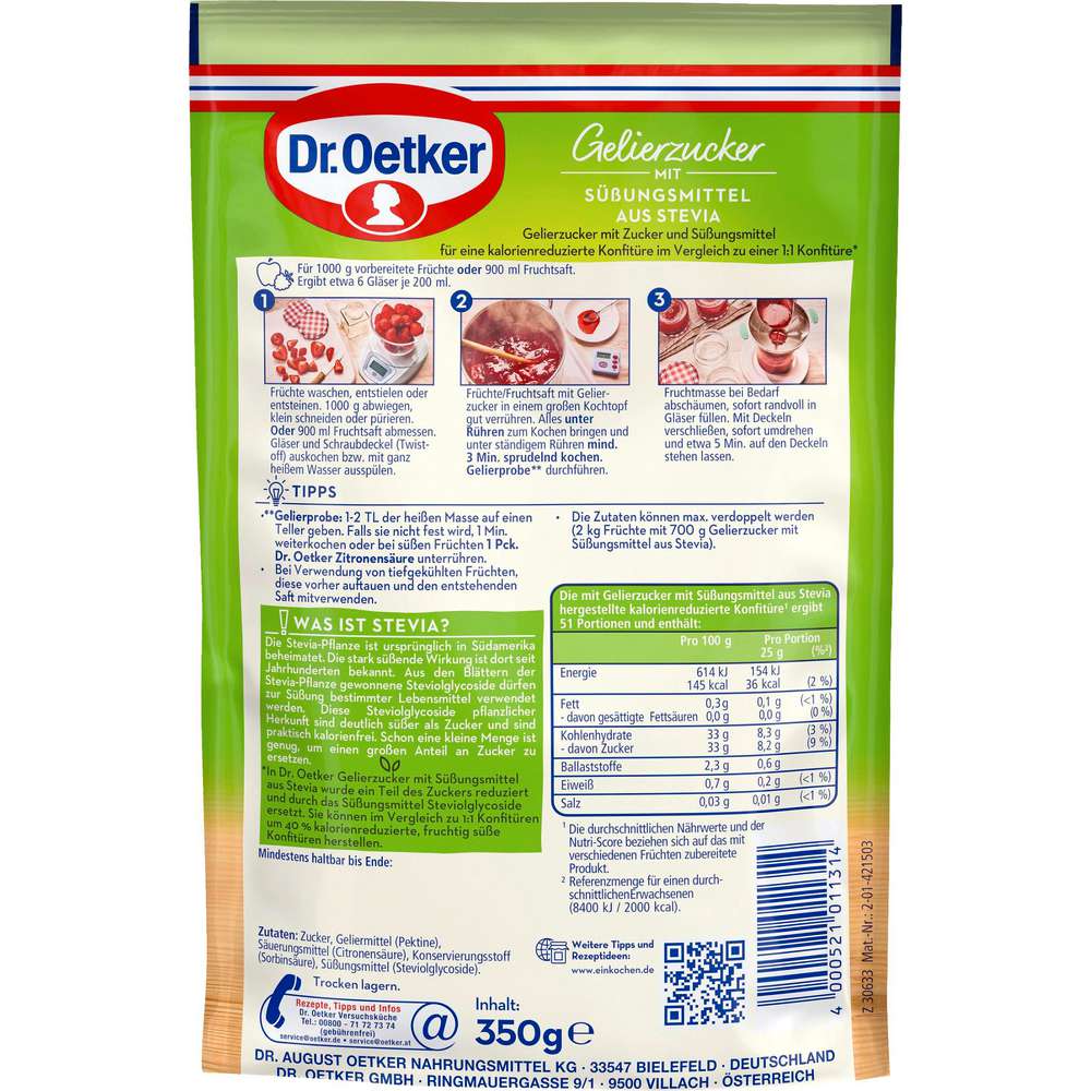 Produktabbildung Dr. Oetker Gelierzucker mit Stevia