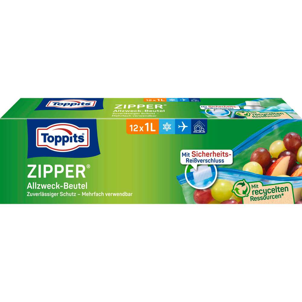 Produktabbildung Toppits Allzweck-Beutel mit Zipper-Verschluss, 1l