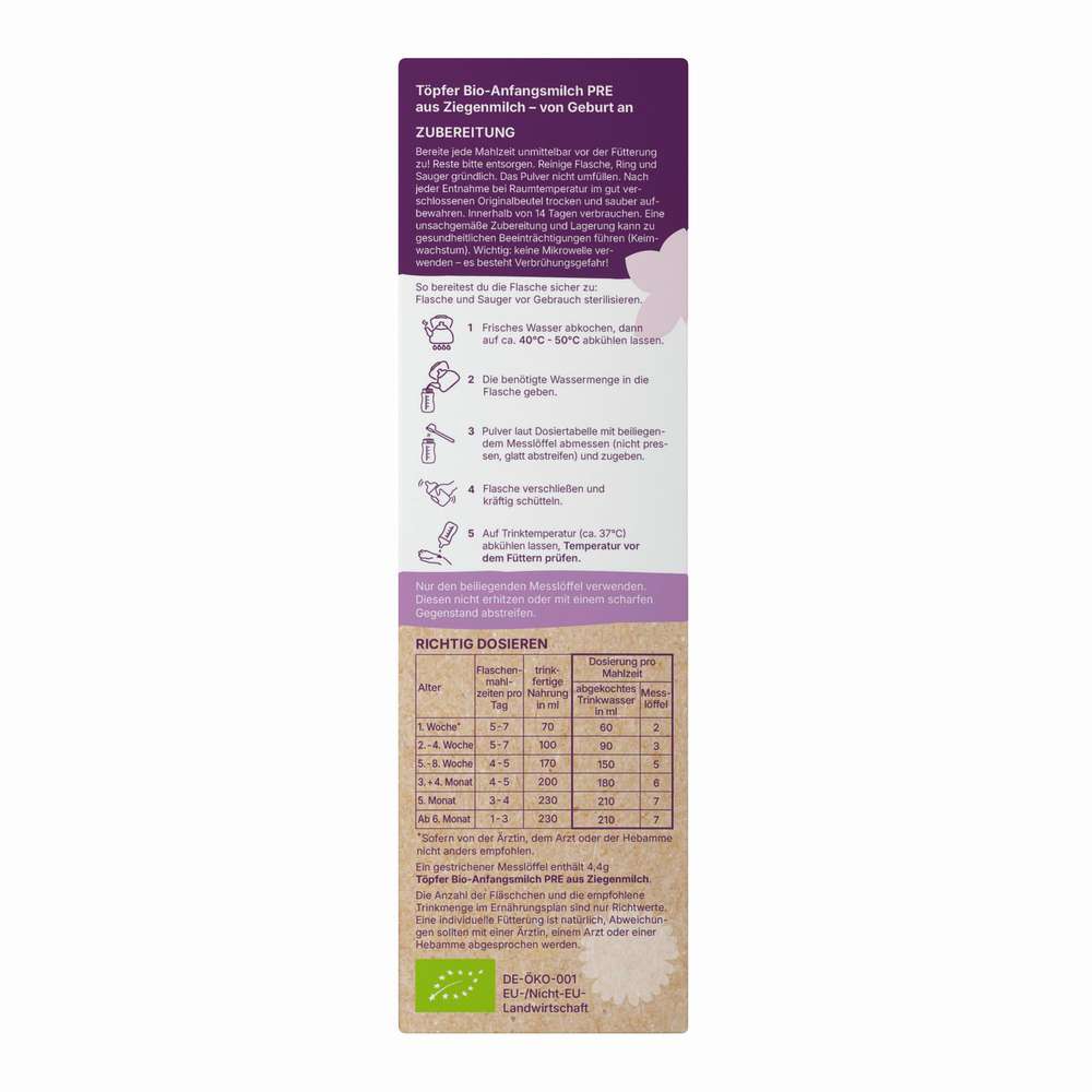 Produktabbildung Töpfer Bio Anfangsmilch aus Ziegenmilch Pre