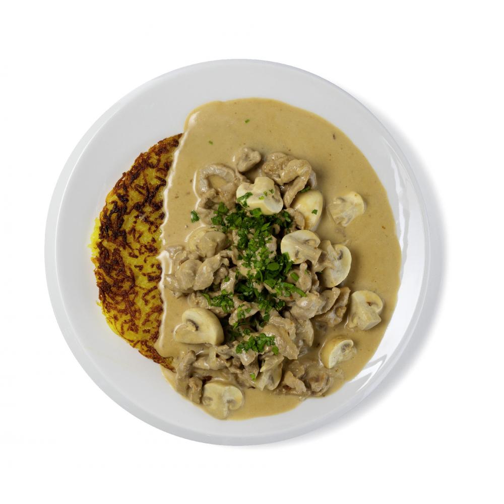 Produktabbildung  Samstag: Züricher Geschnetzeltes vom Kalb, dazu Kartoffelrösti