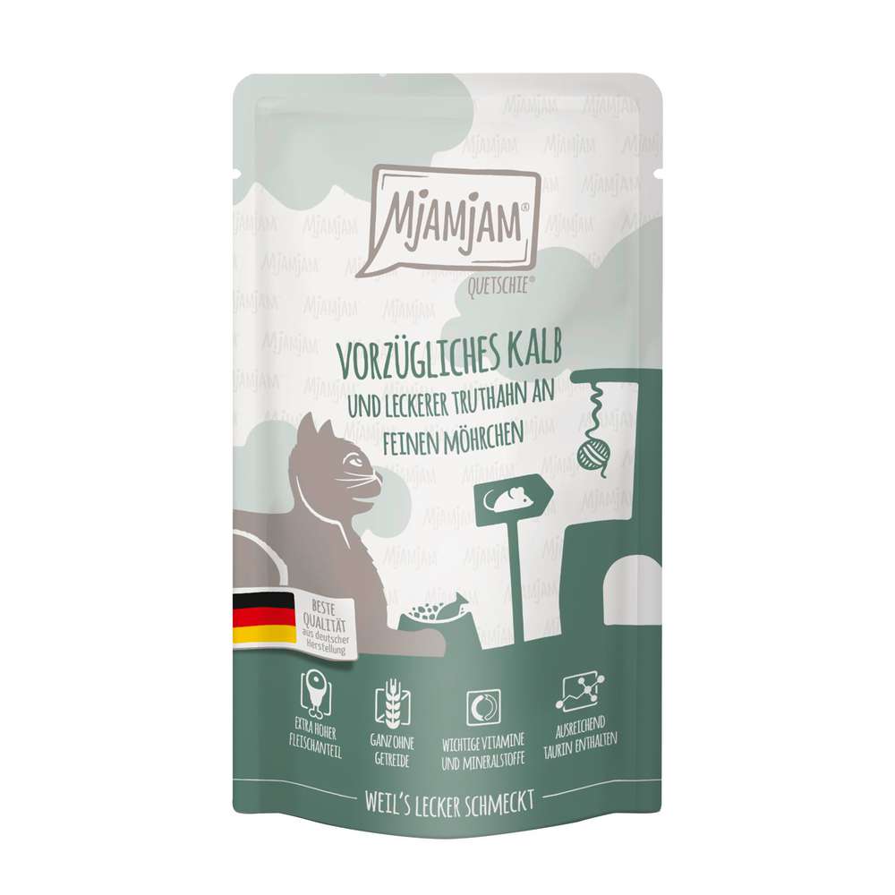 Produktabbildung MjAMjAM Katzen-Nassfutter, Kalb/Truthahn/Möhre