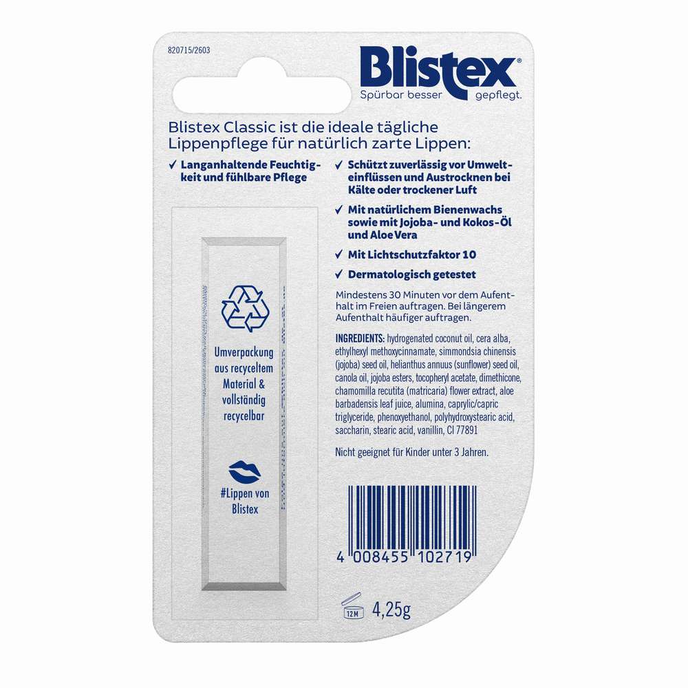 Produktabbildung Blistex Lippenpflege Classic, Bienenwachs/Jojoba-Öl/Aloe Vera