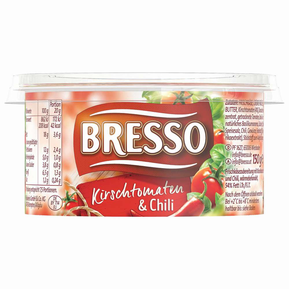 Produktabbildung Bresso Frischkäse, Kirschtomaten/Chili