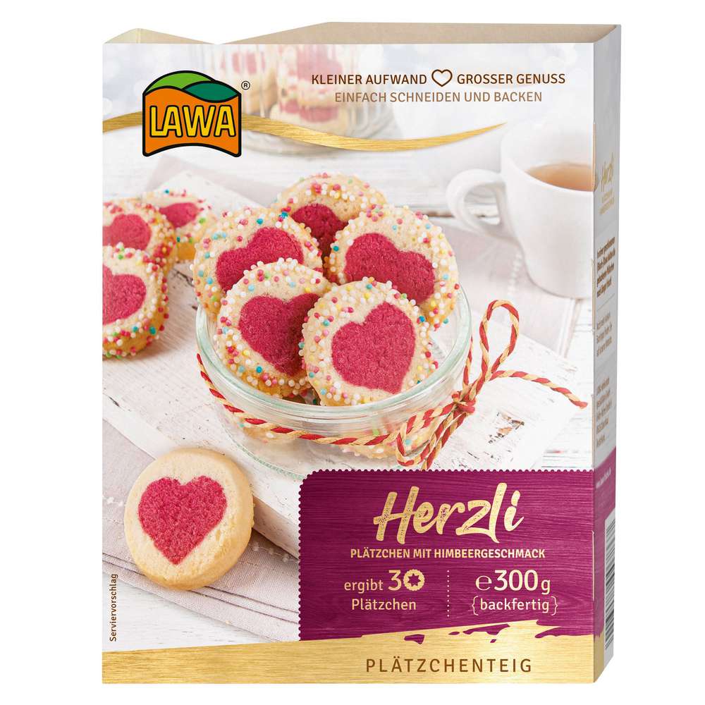 Produktabbildung Lawa Plätzchenteig Herzli, Himbeergeschmack