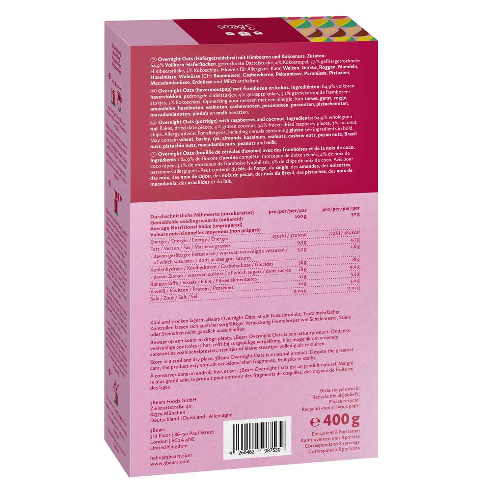 Produktabbildung 3Bears Overnight Oats Coco Raspberry