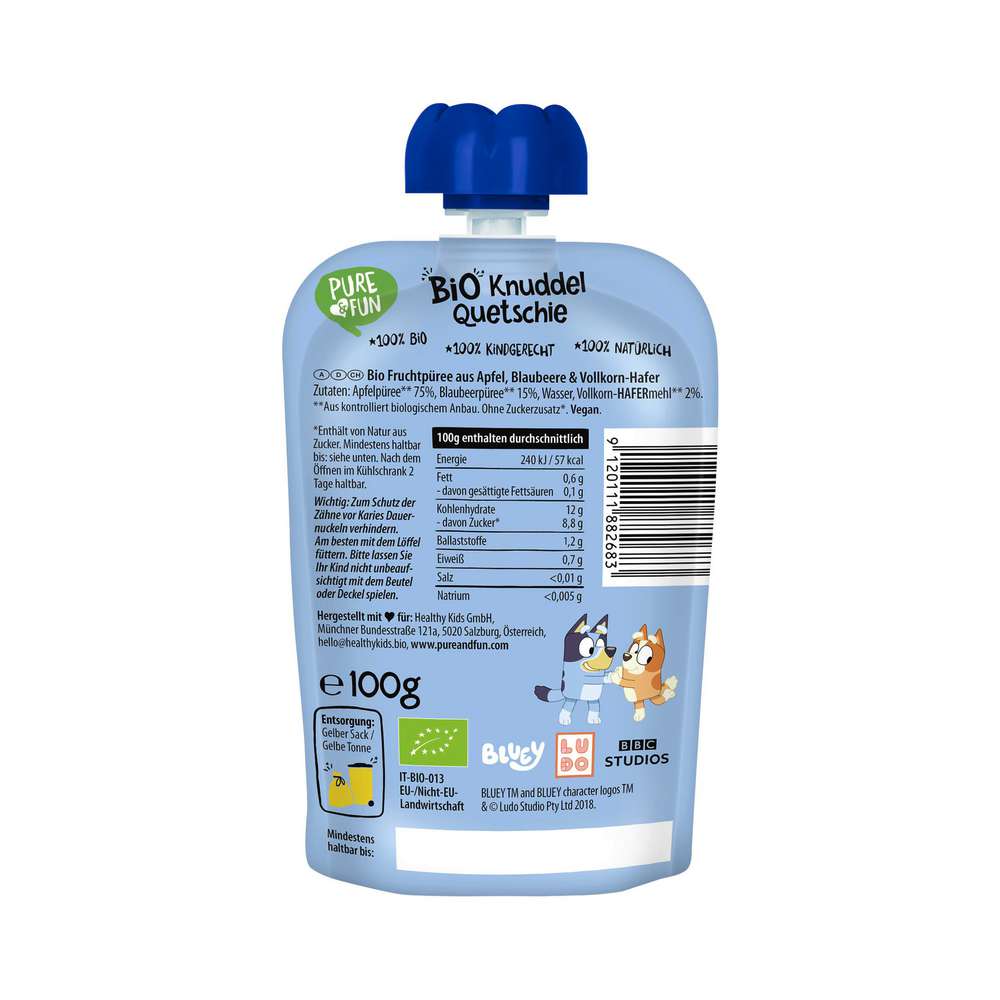 Produktabbildung Pure & Fun Bio Quetschie Bluey, Blaubeere/Hafer