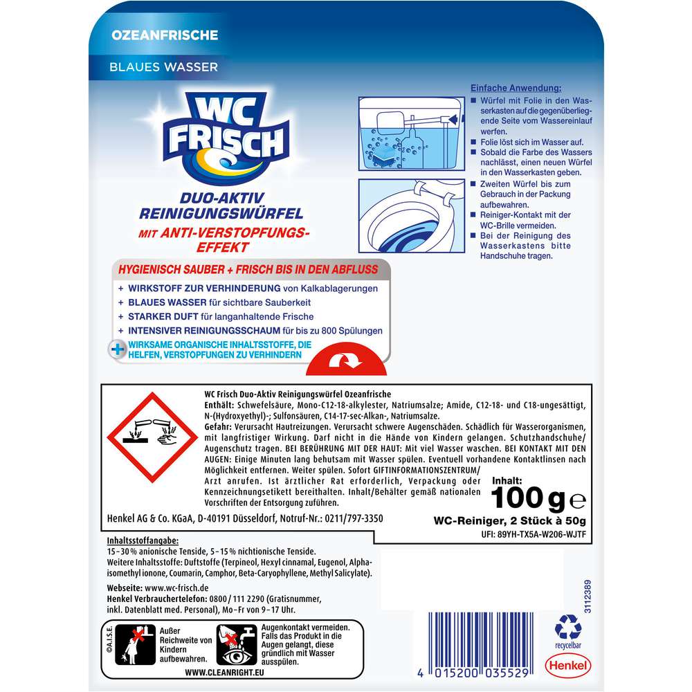 Produktabbildung WC Frisch WC-Duftspüler Duo-Aktiv Reinigungswürfel, Ozeanfrische