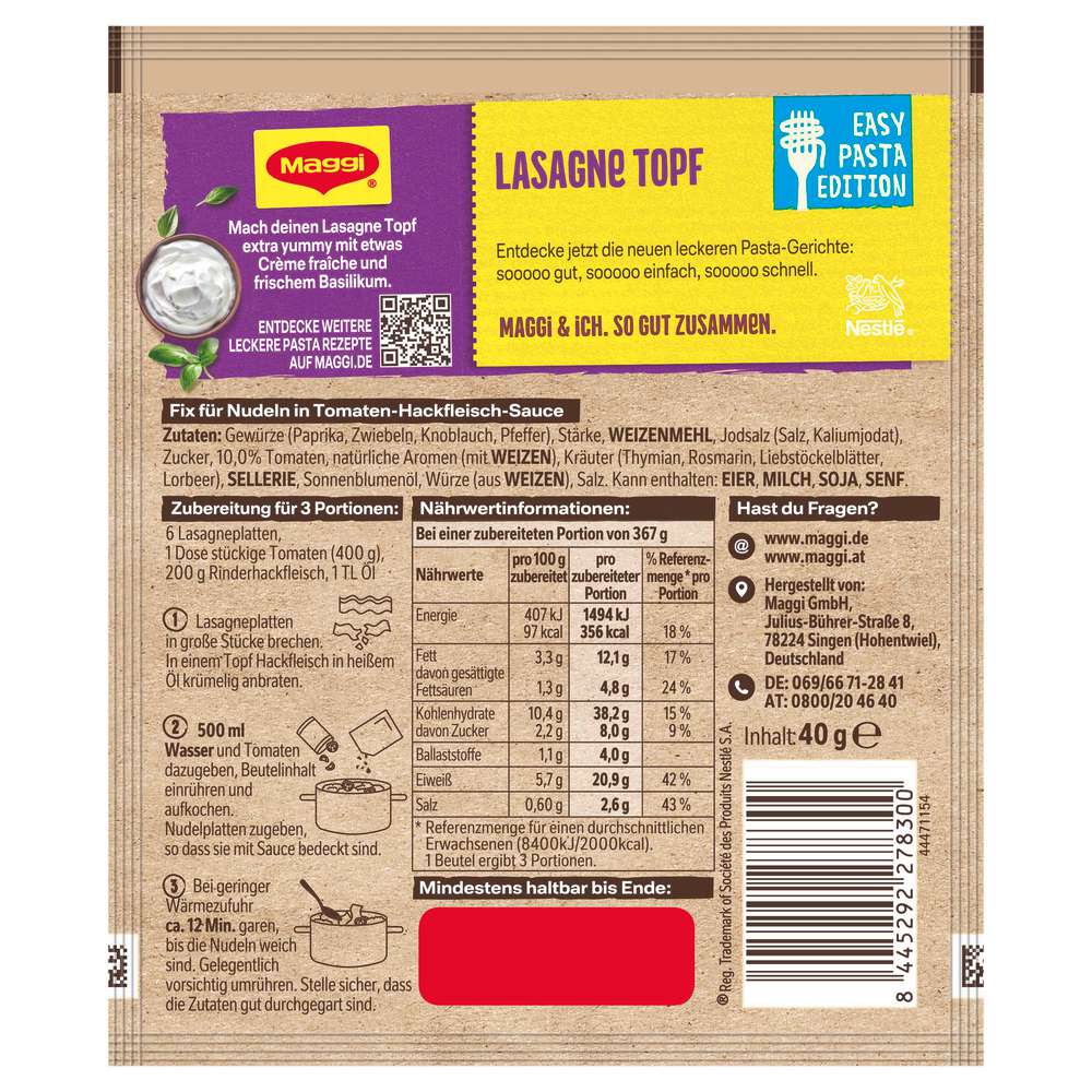 Produktabbildung Maggi Maggi Easy Pasta Edition, Lasagne Topf 