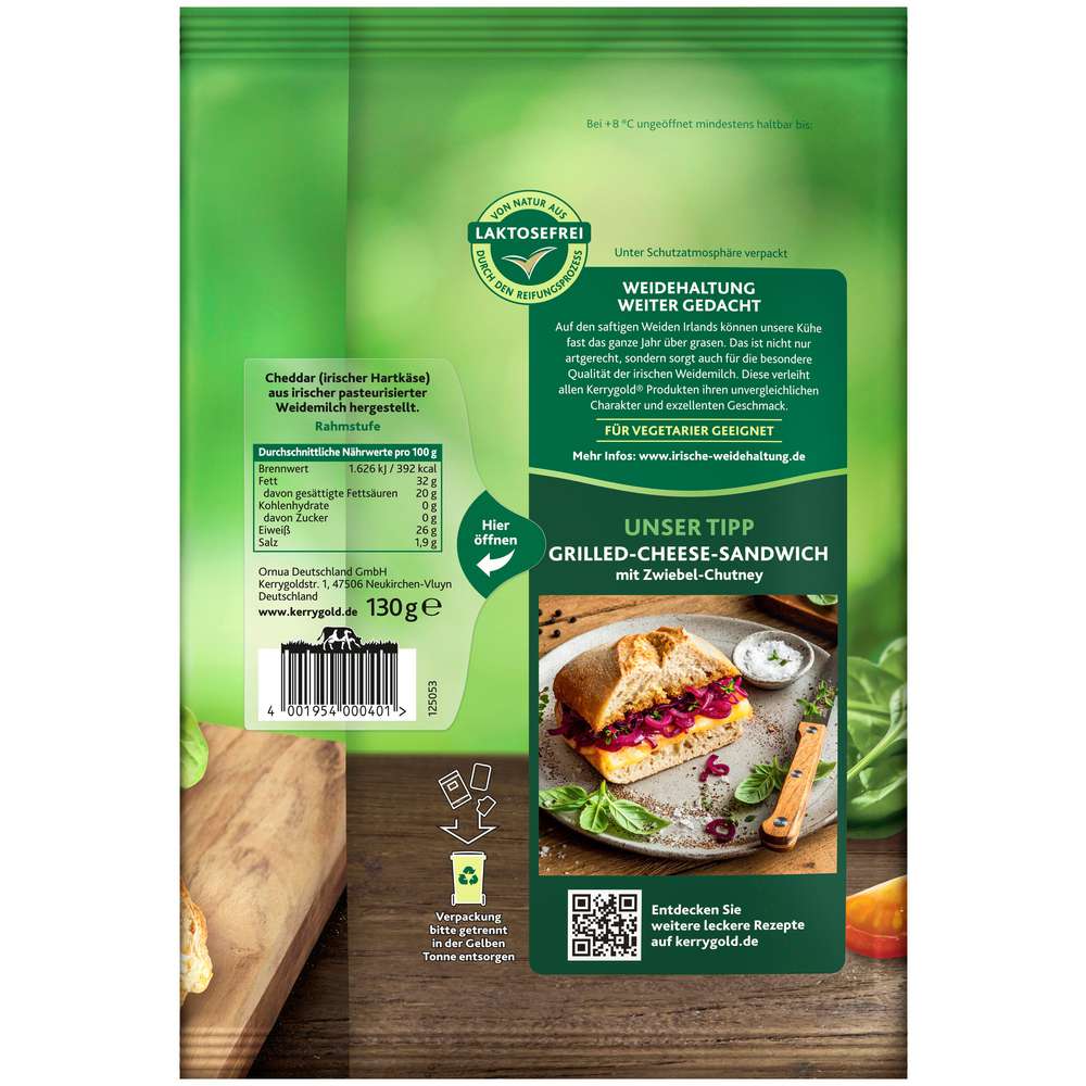 Produktabbildung Kerrygold Käsescheiben Sandwich Cheddar, würzig