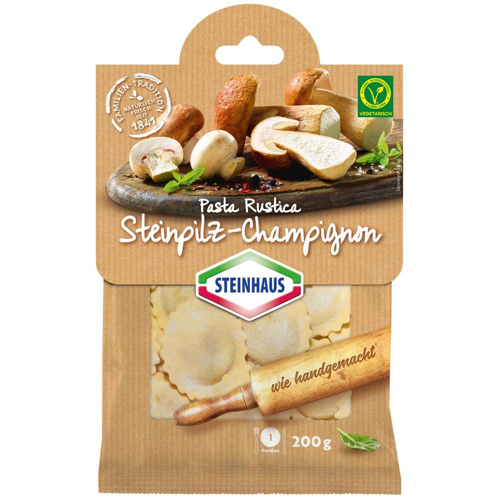 Produktabbildung Steinhaus Nudeln Pasta Rustica, Steinpilz-Champignon-Tortelli