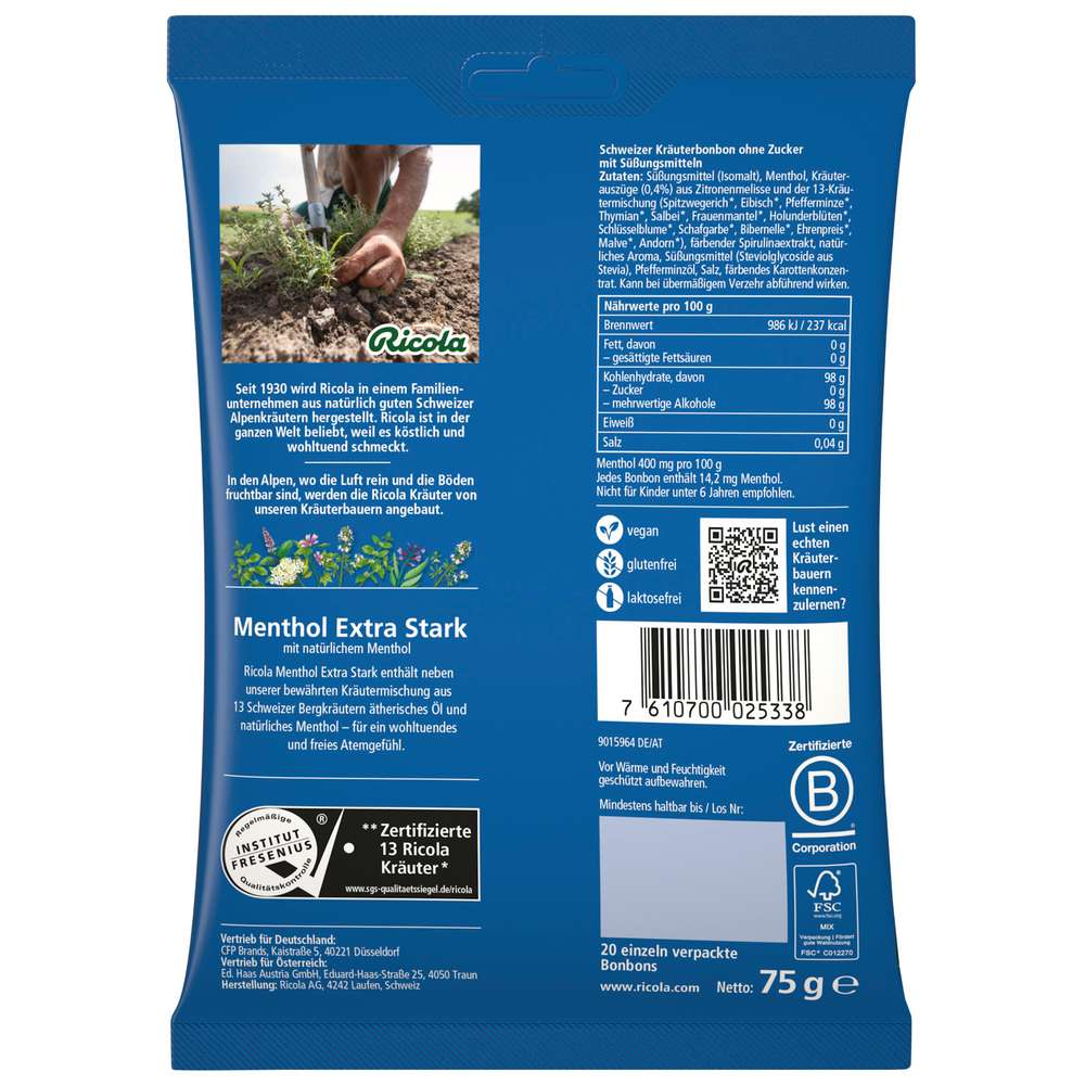 Produktabbildung Ricola Bonbons Menthol extra Stark, zuckerfrei