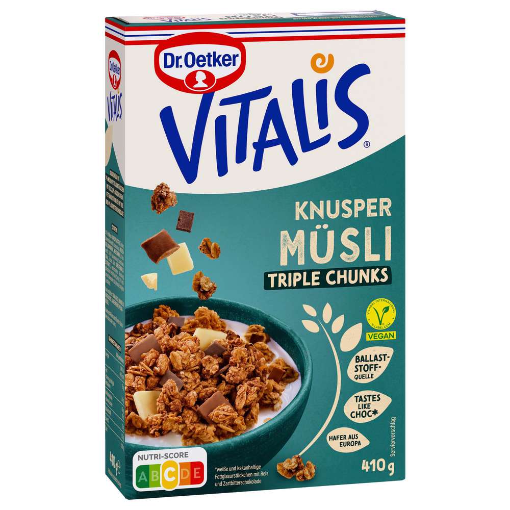 Produktabbildung Dr. Oetker Vitals Knusper Müsli Vegan, Triple Chunks