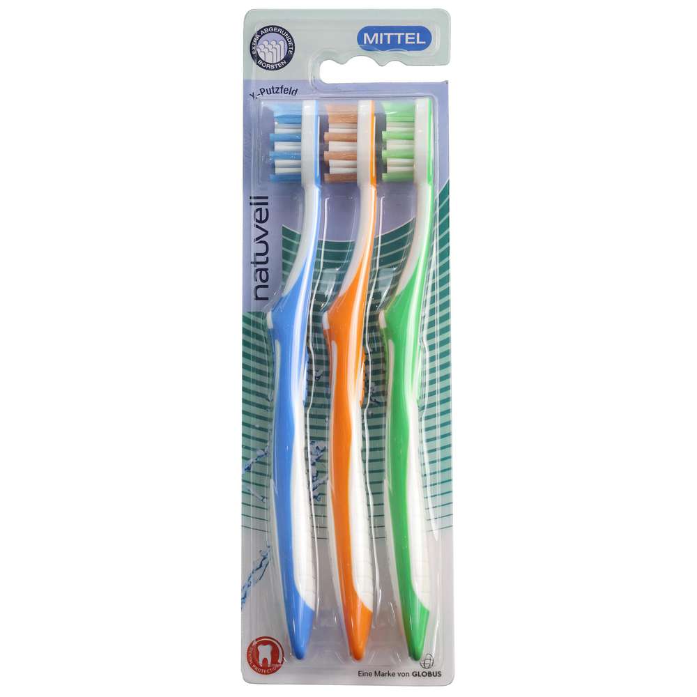 Produktabbildung natuvell Zahnbürsten 3 Stück, mittel