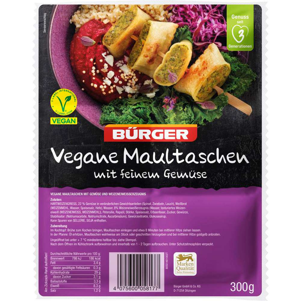 Produktabbildung Bürger Vegane Maultaschen