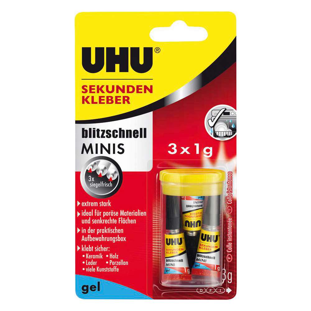 Produktabbildung UHU Sekundenkleber blitzschnell MINIS, Gel 3x1g