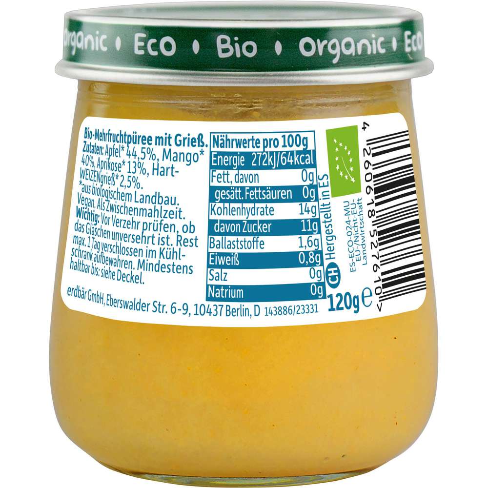 Produktabbildung Freche Freunde Bio Früchtebrei, Apfel, Mango, Aprikose mit Grieß