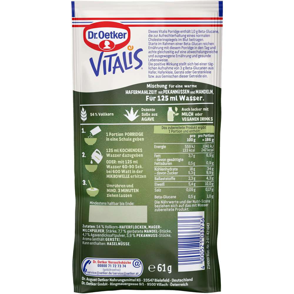 Produktabbildung Dr. Oetker Vitalis Porridge, Pekannuss-Mandel